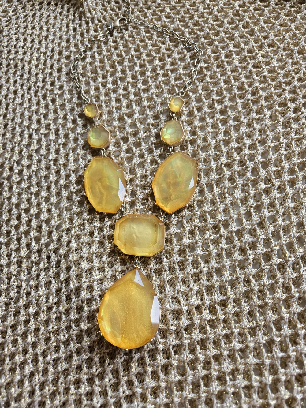 Yellow Faceted Teardrop Statement Necklace